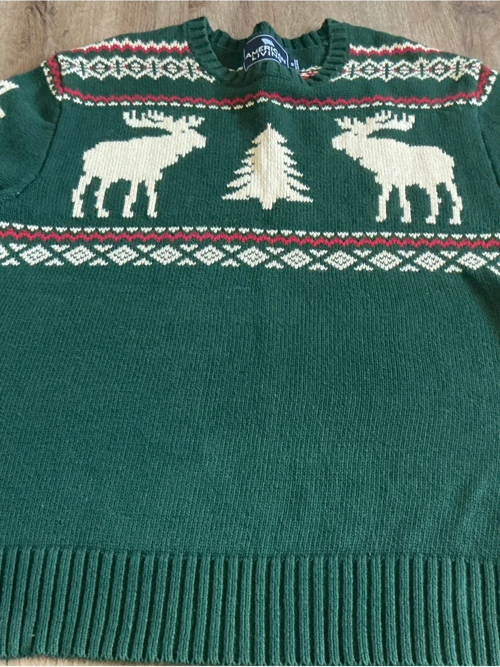 American Living Sweater Men's M Green Fair Isle Nordic Moose Lodge Ski Holiday